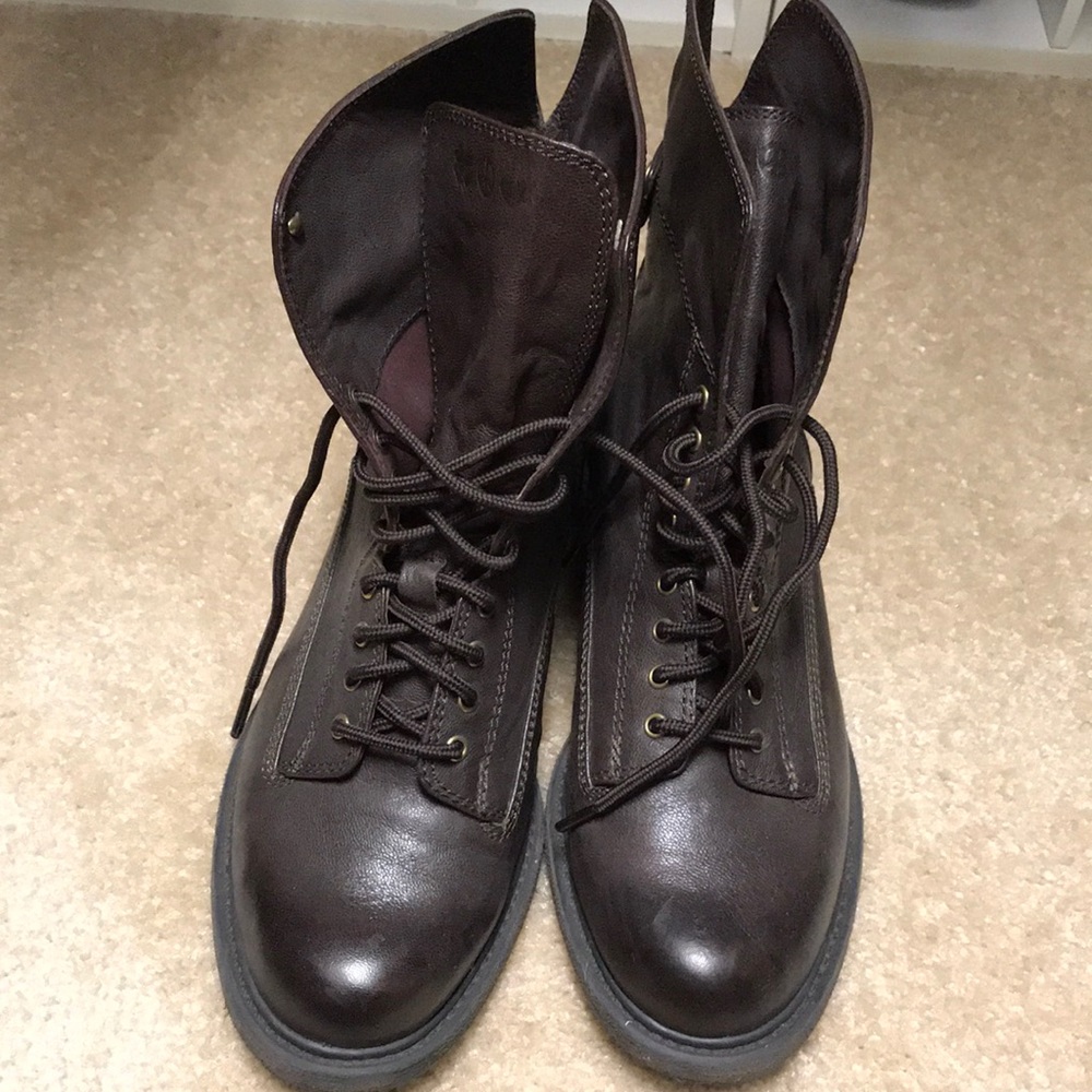 LUCKY BROWN COMBAT BOOTS SZ 6 1/2  LEATHER EUC